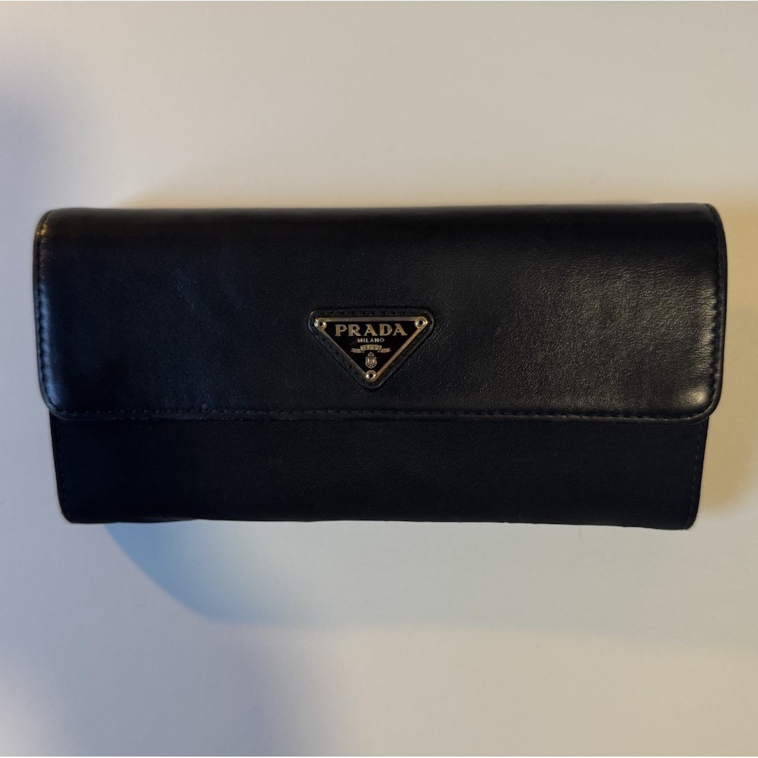 Prada Saffiano Long Black Wallet With Box And Authentication Card